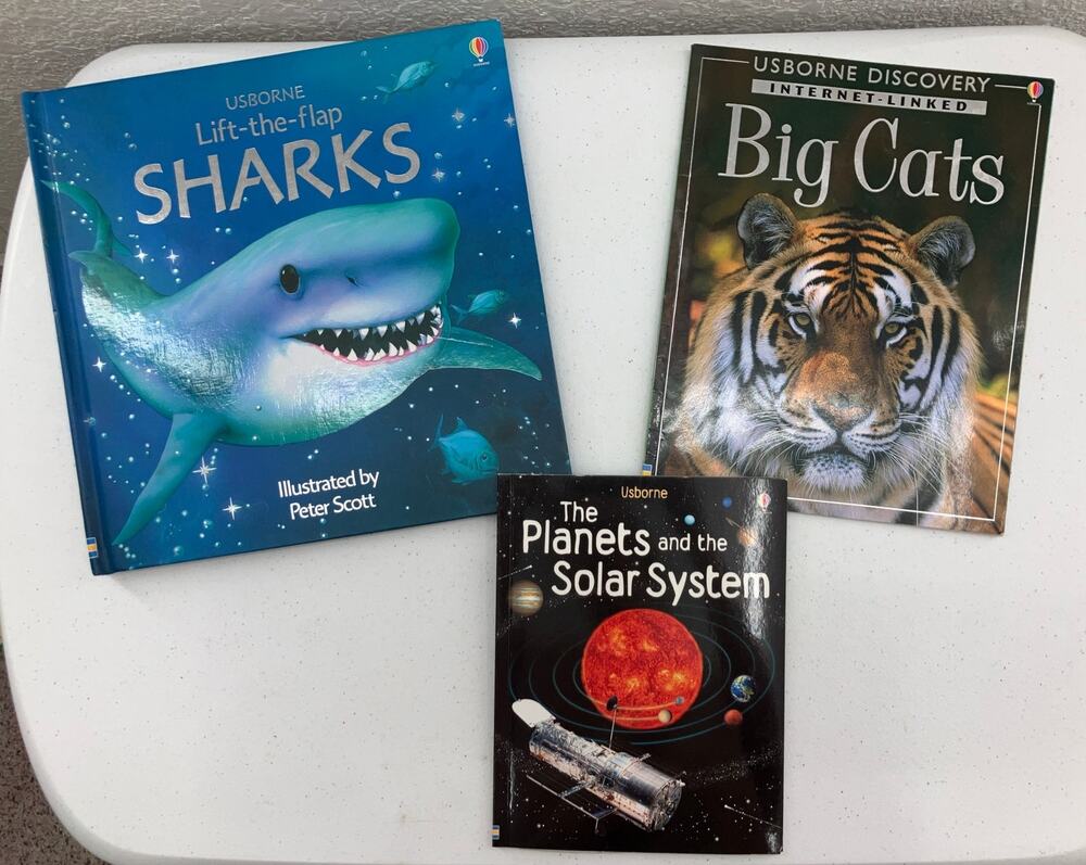 Lot of 3 Usborne Science Education Homeschool Space Cats Sharks Animals Books